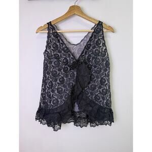 Chic Lingerie Black Lace Camisole Tank Top Rosette Detail Made USA Size S M